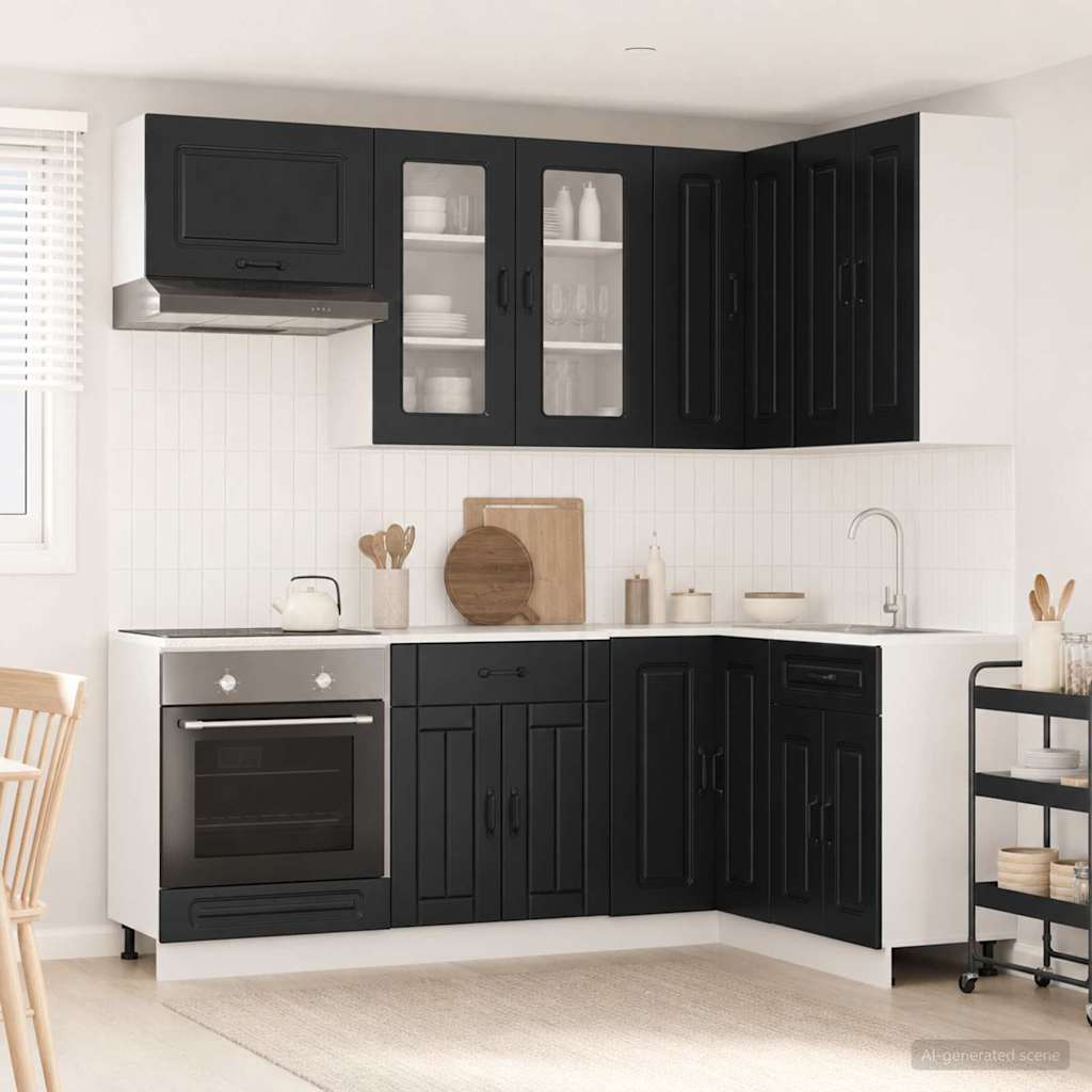 vidaXL Unidad de cocina KALMAR 8 uds. Negro Madera de ingeniería