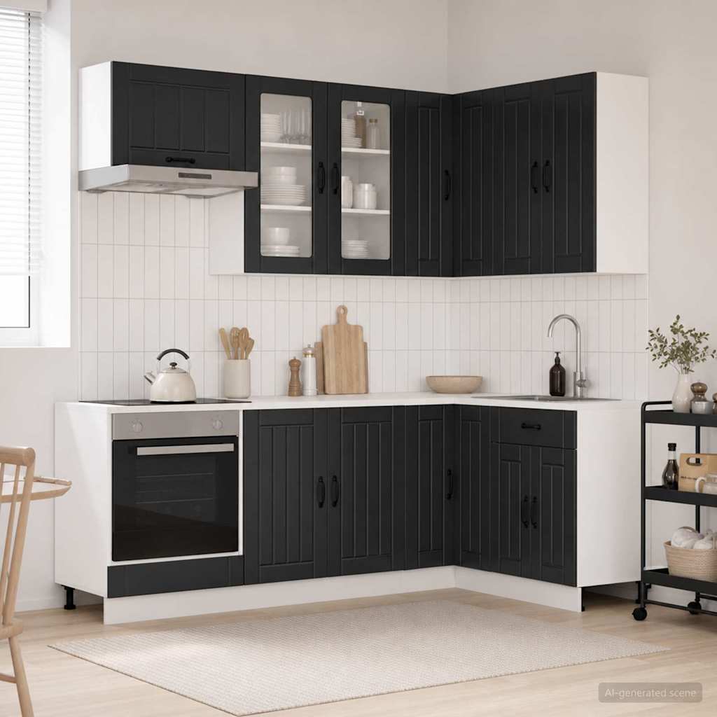 vidaXL Unidad de cocina LUCCA 8 uds. Negro Madera de ingeniería