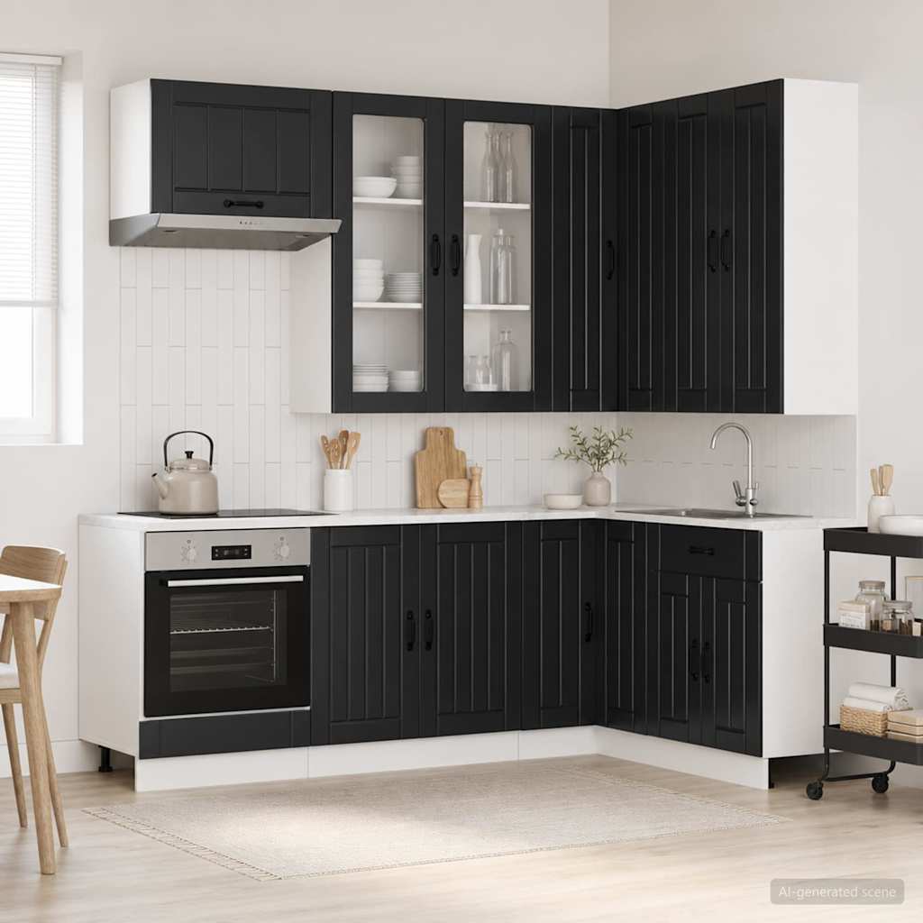 vidaXL Unidad de cocina LUCCA 8 uds. Negro Madera de ingeniería