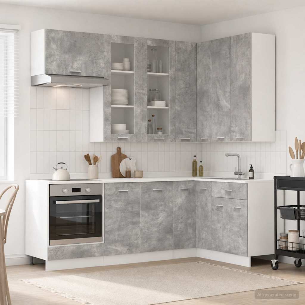vidaXL Unidad de cocina LYON 8 uds. Gris Hormigón Madera de ingeniería