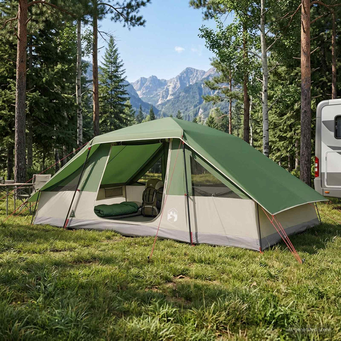 vidaXL Tienda Familiar con cubierta impermeable 10 persona Verde