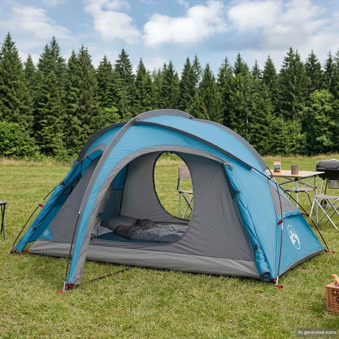 vidaXL Tienda de trekking con faldón resistente al agua 2 persona Azul