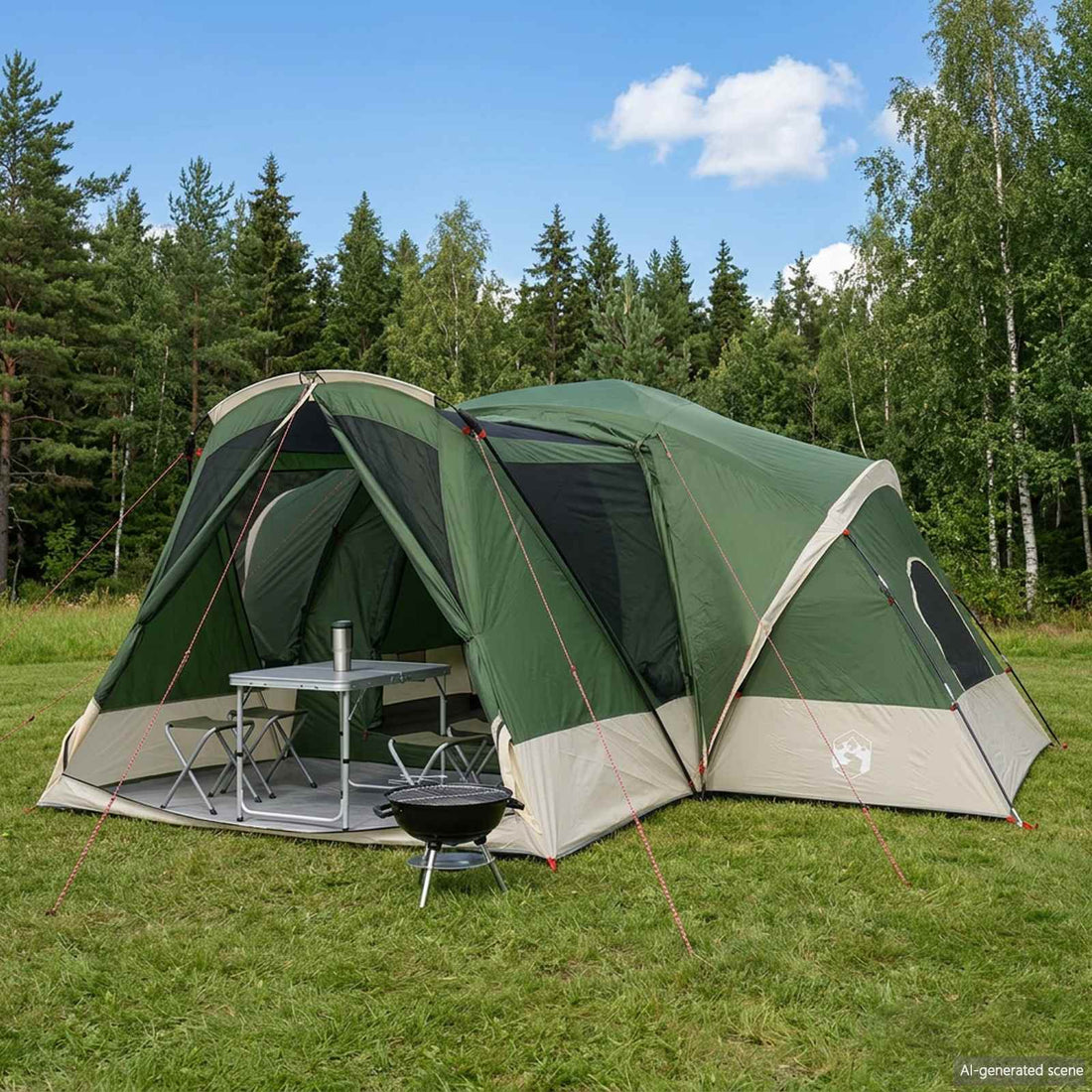 vidaXL Carpa de cabaña con toldo resistente al agua 10 personas Verde