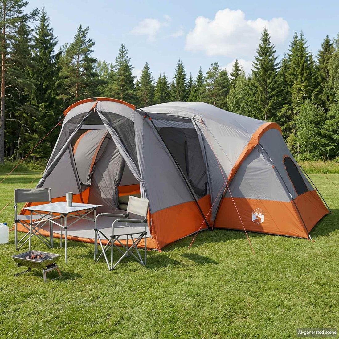 vidaXL Carpa de cabaña con toldo resistente al agua 10 personas