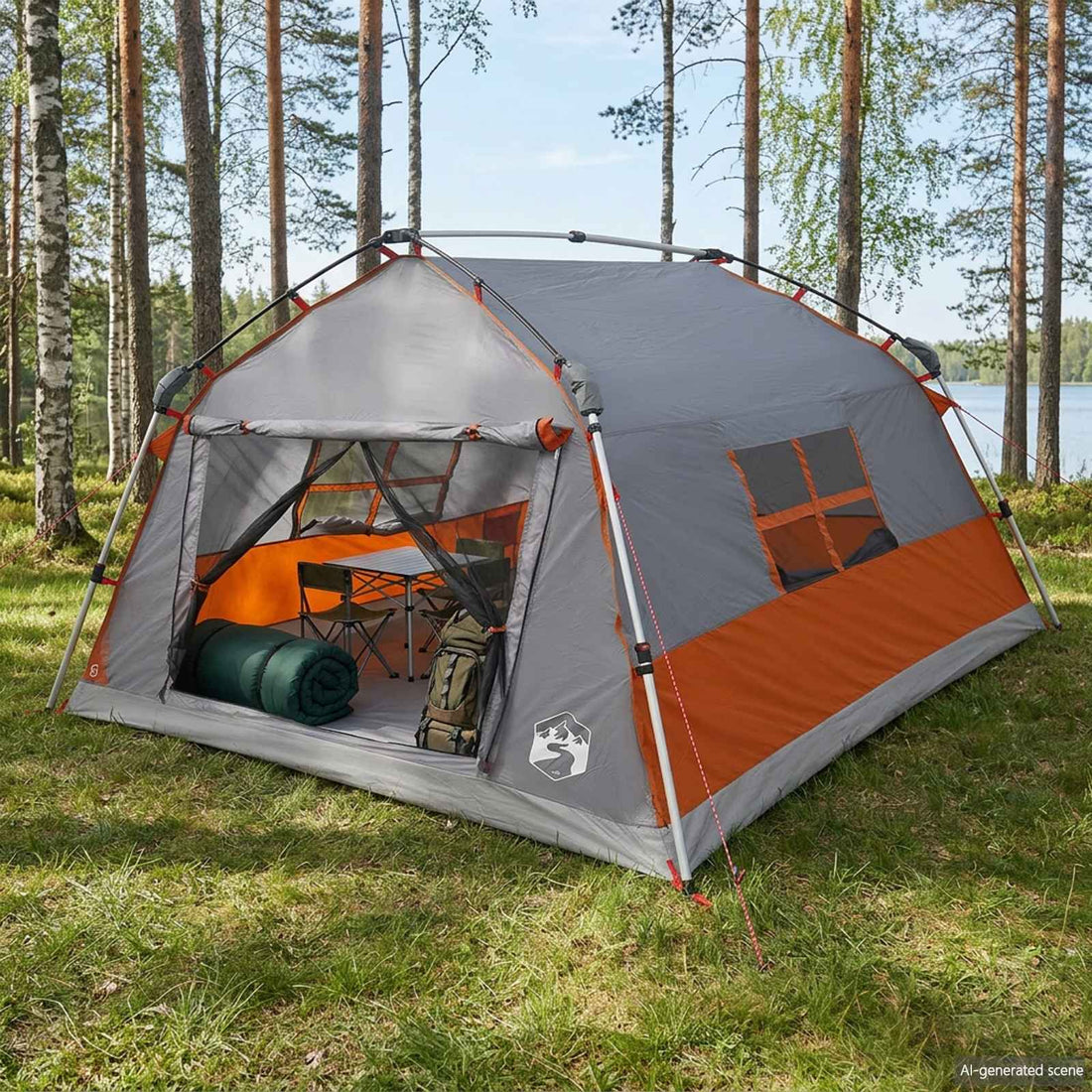vidaXL Carpa instantánea resistente al agua 4 persona Gris y naranja