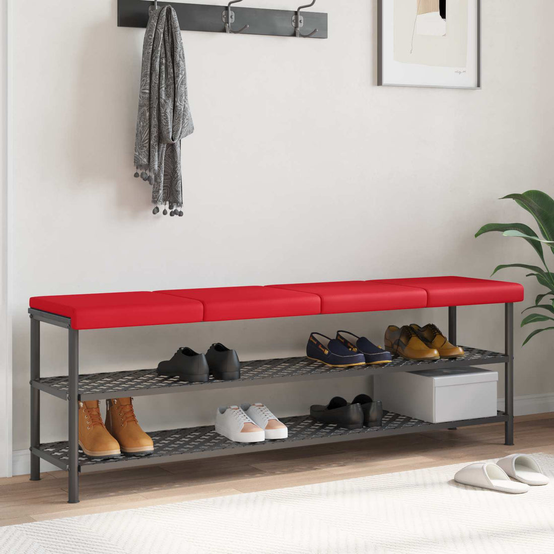 vidaXL Cojín de banco 4 uds. Cuero sintético Rojo Profundidad 35 cm