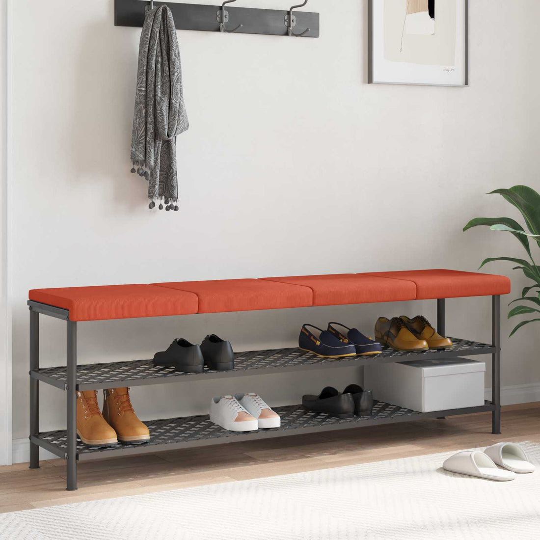 vidaXL Cojín de banco 4 uds. pana Rojo Naranja Profundidad 35 cm