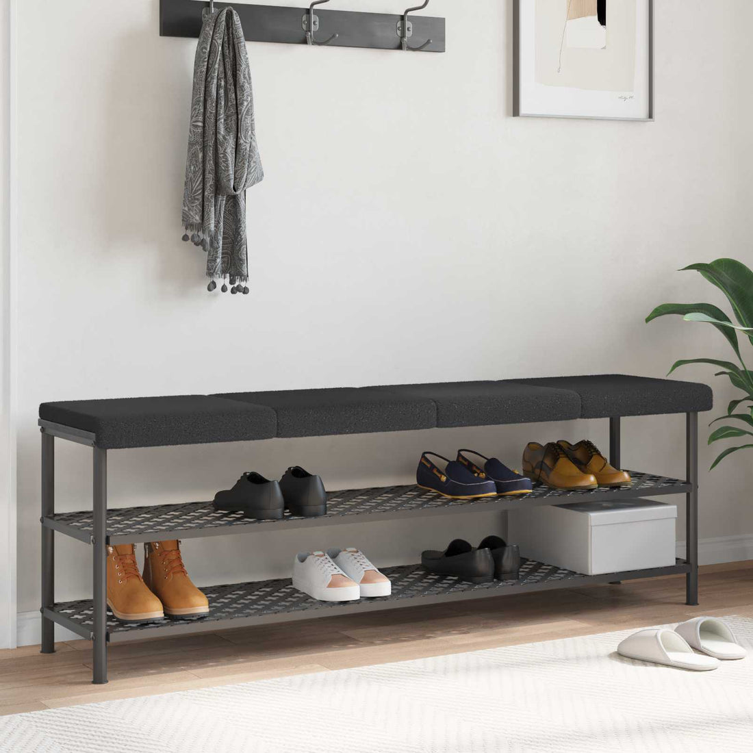 vidaXL Cojín de banco 4 uds. Tela Sherpa Gris oscuro Profundidad 35 cm