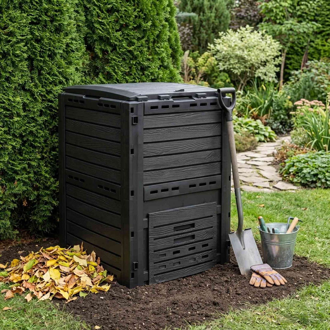 vidaXL Compostador de jardín Negro 59,5 x 60 x 81,5 cm 280 l 100% PP