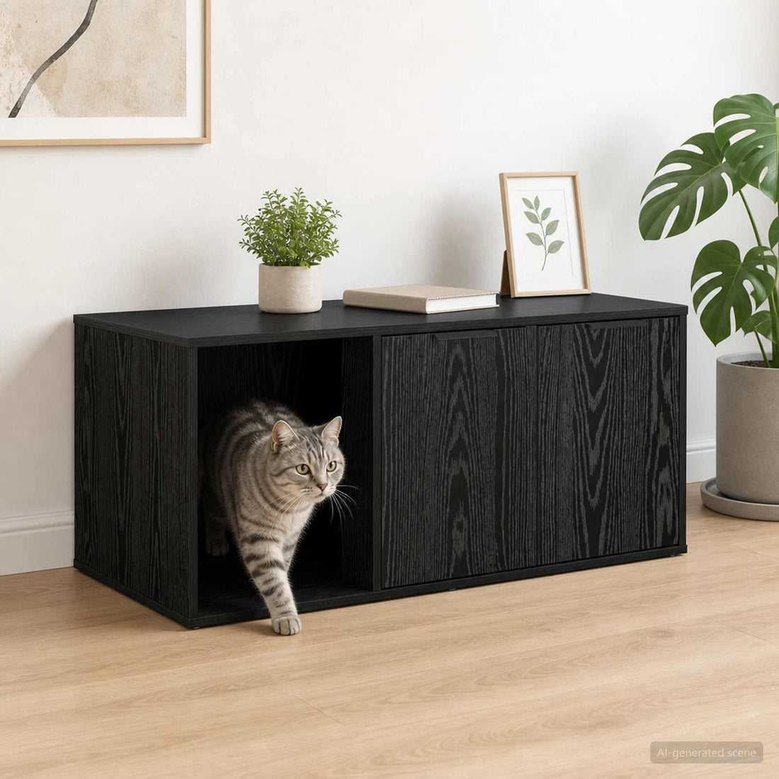 vidaXL Mueble Transportín para Gatos Roble Negro 100 x 49 x 45 cm