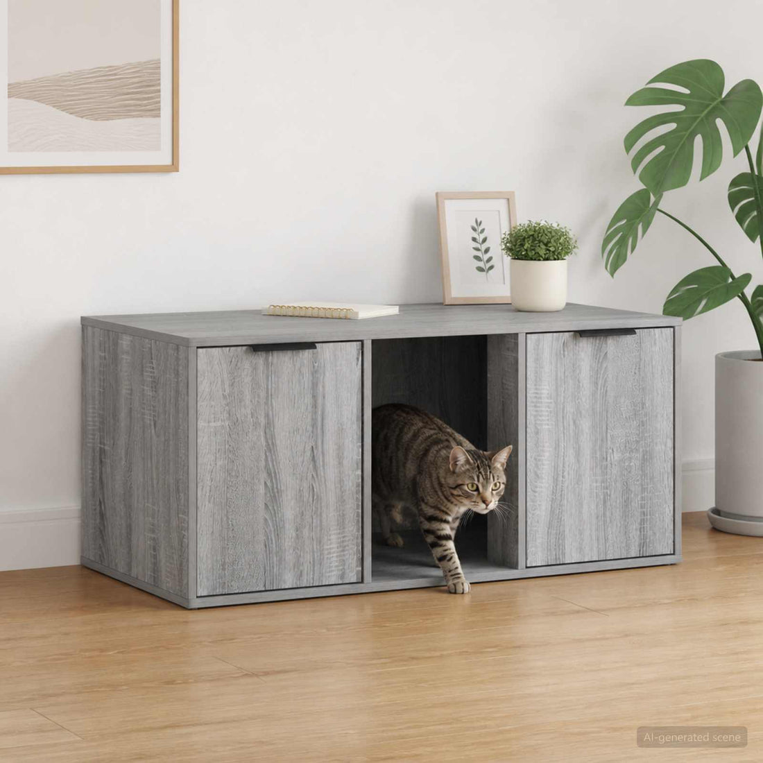 vidaXL Mueble Transportín para Gatos Sonoma gris 100 x 49 x 45 cm