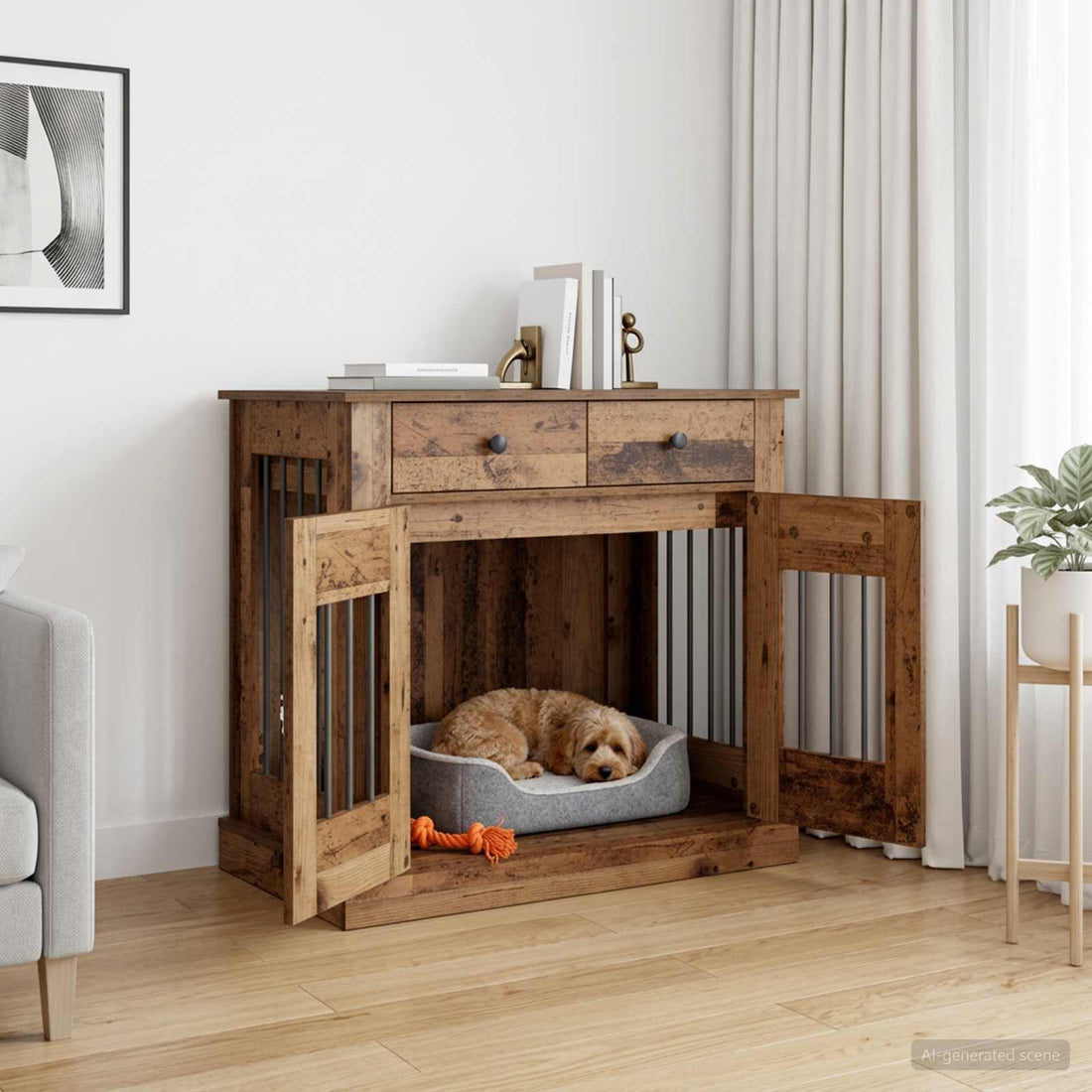 vidaXL Mueble para jaula de perro Madera envejecida 90 x 47,5 x 80 cm