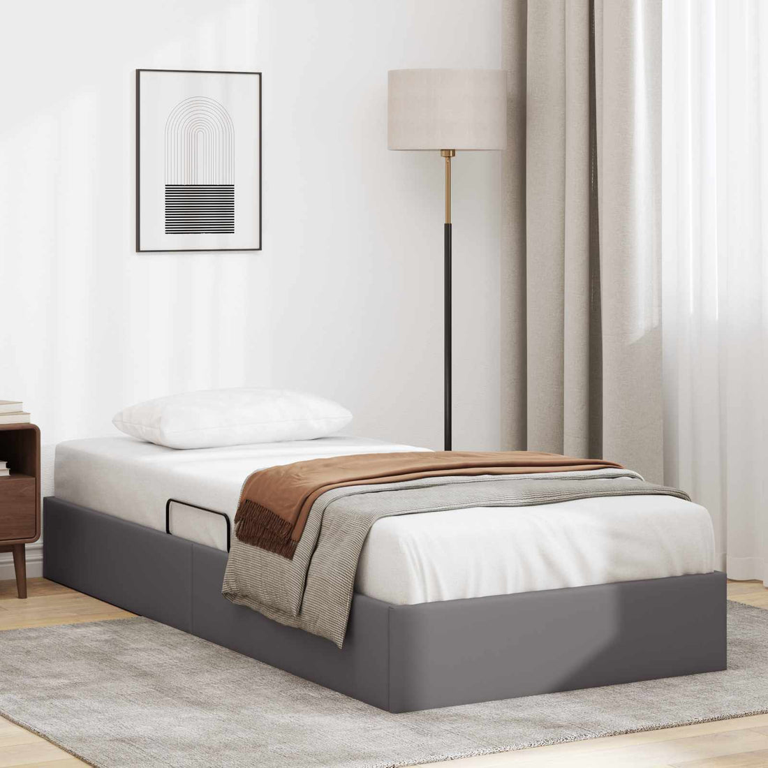 vidaXL Estructura de Cama Ottoman Gris 90 x 190 cm Cuero sintético