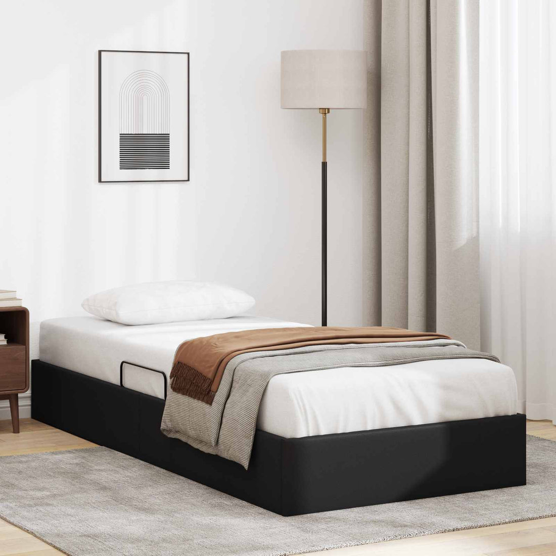 vidaXL Estructura de Cama Ottoman Negro 90 x 200 cm Cuero sintético