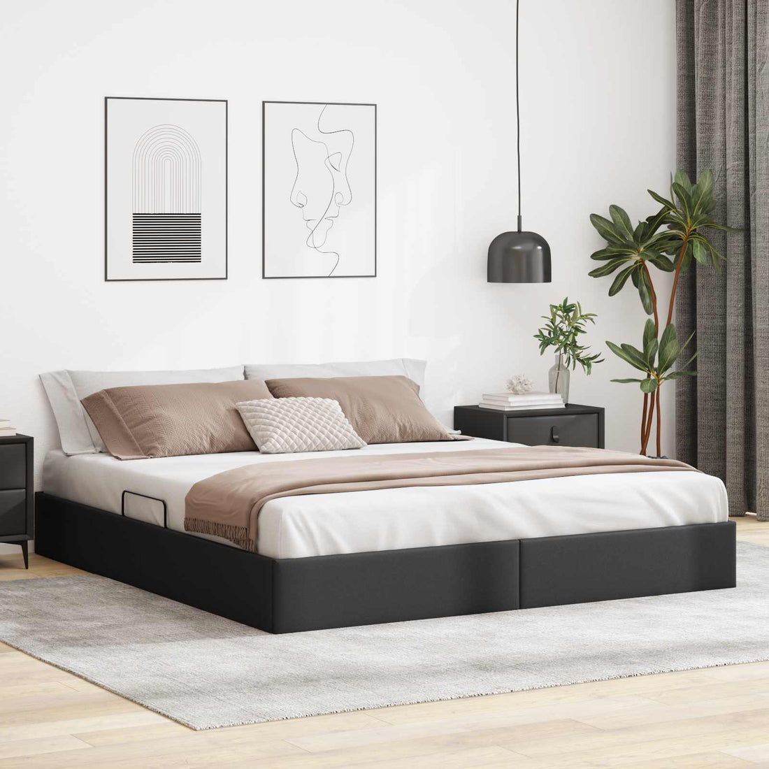vidaXL Estructura de Cama Ottoman Negro 160 x 200 cm Cuero sintético