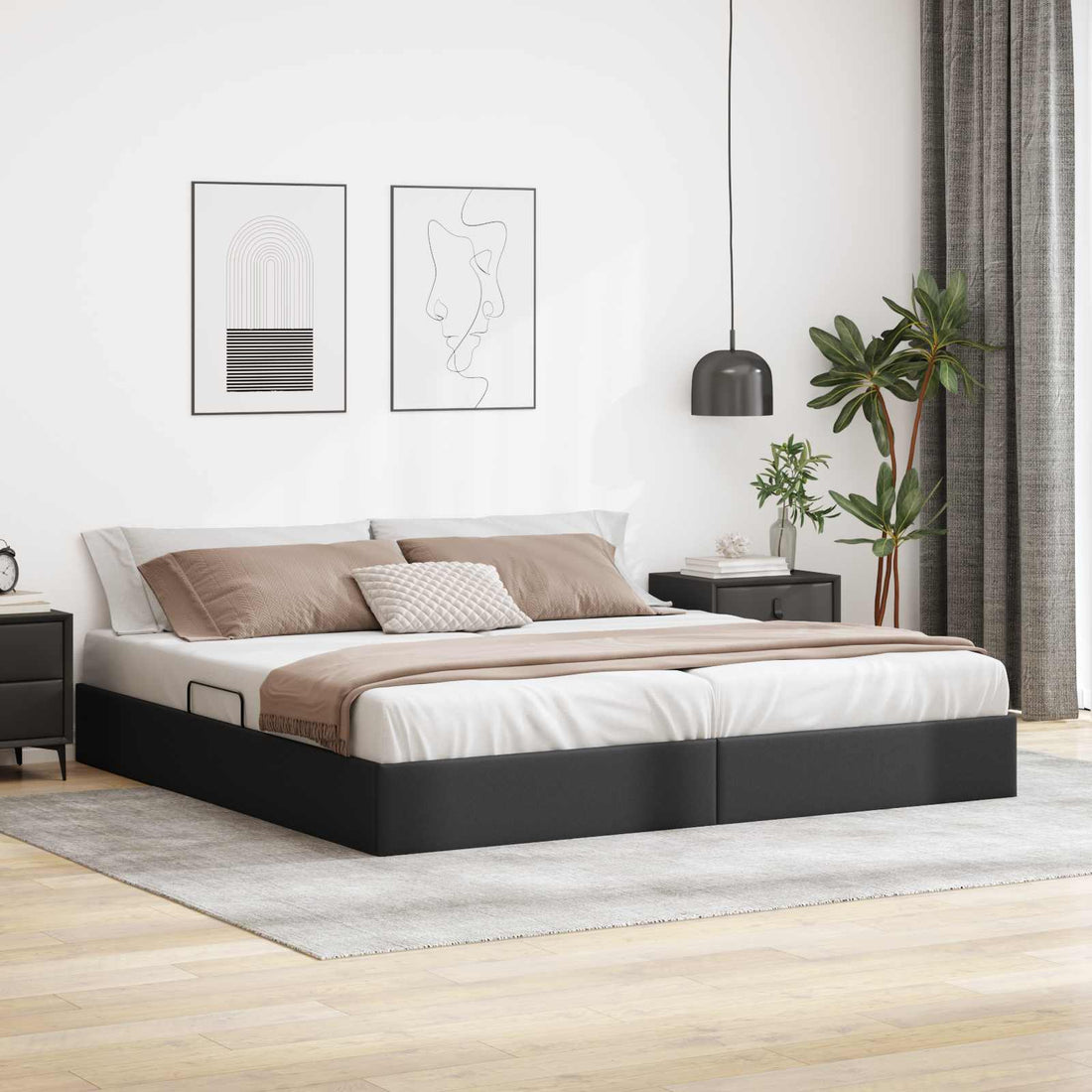 vidaXL Estructura de Cama Ottoman Negro 200 x 200 cm Cuero sintético