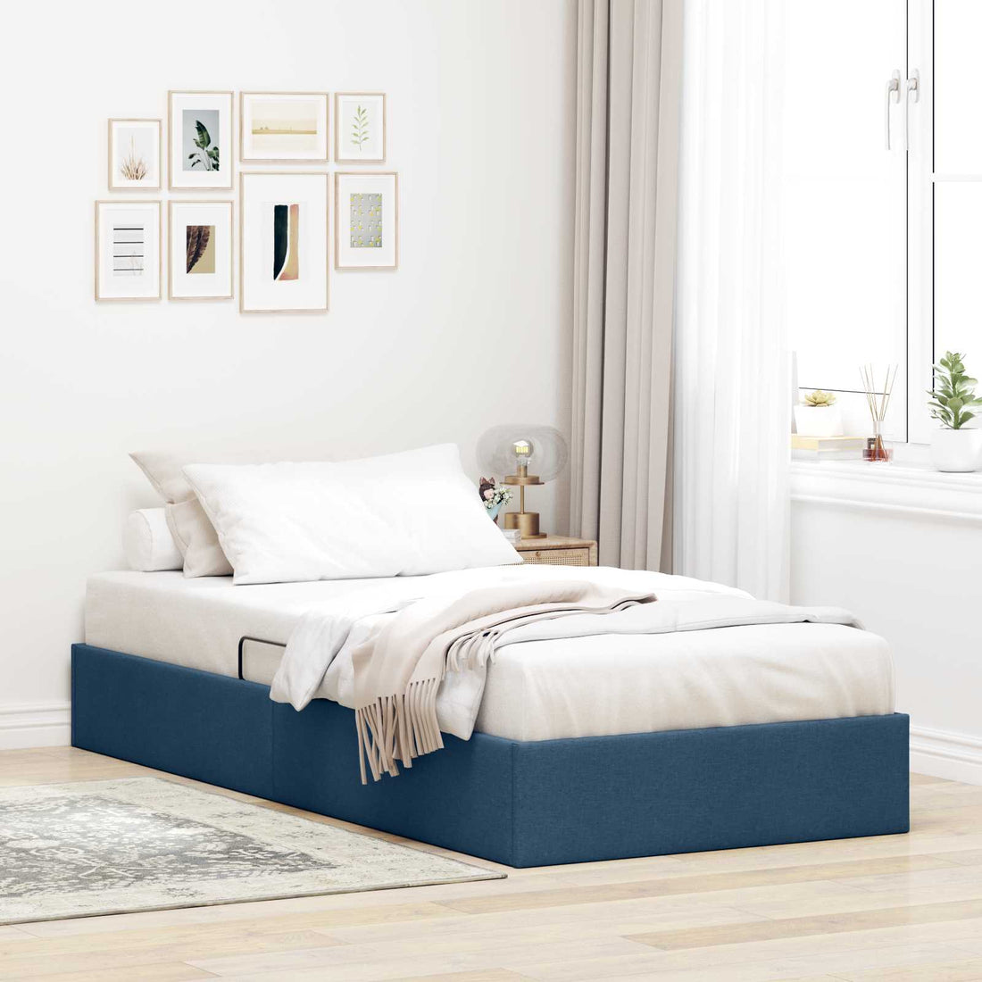 vidaXL Estructura de Cama Ottoman Azul 90 x 200 cm tela