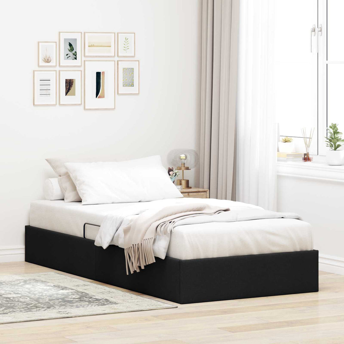 vidaXL Estructura de Cama Ottoman Negro 100 x 200 cm tela