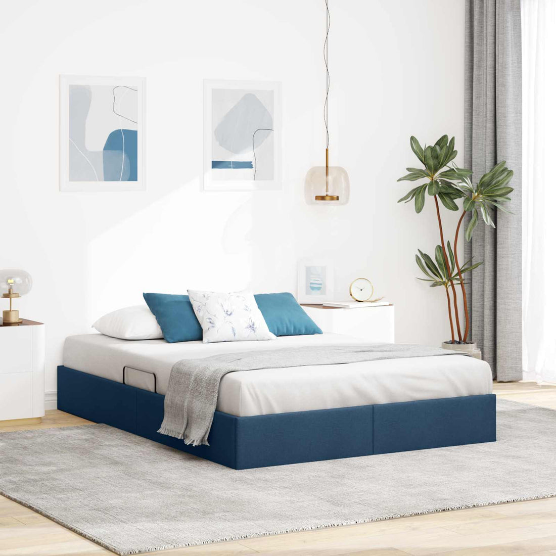 vidaXL Estructura de Cama Ottoman Azul 140 x 190 cm tela