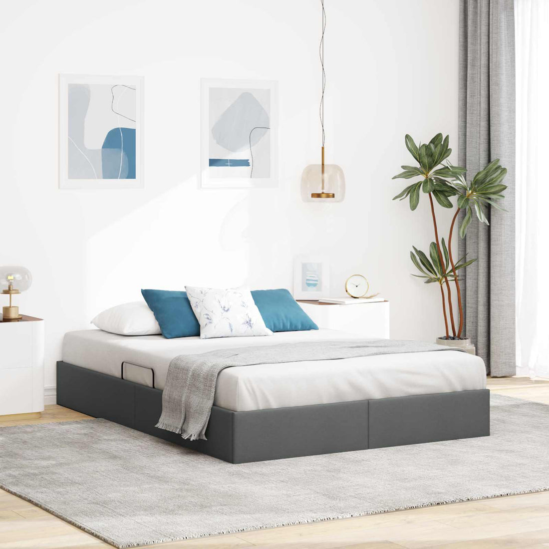 vidaXL Estructura de Cama Ottoman Gris oscuro 140 x 200 cm tela