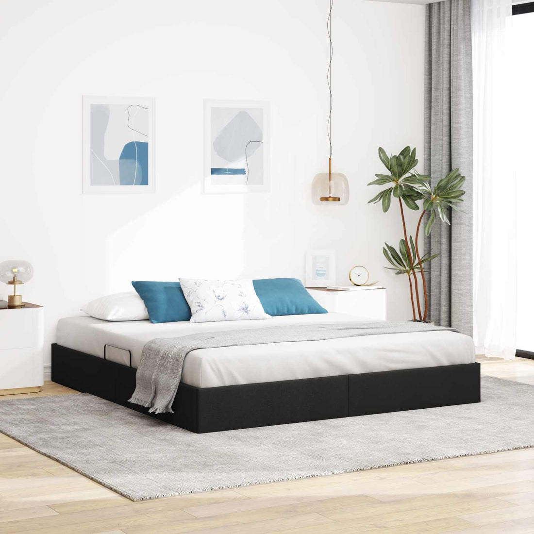 vidaXL Estructura de Cama Ottoman Negro 180 x 200 cm tela