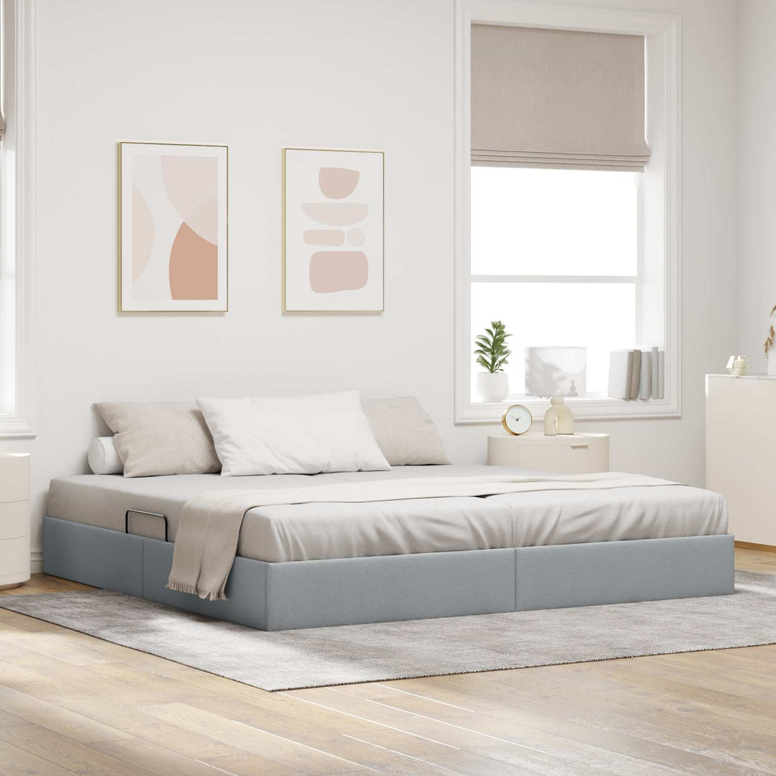 vidaXL Estructura de Cama Ottoman Gris Claro 200 x 200 cm tela