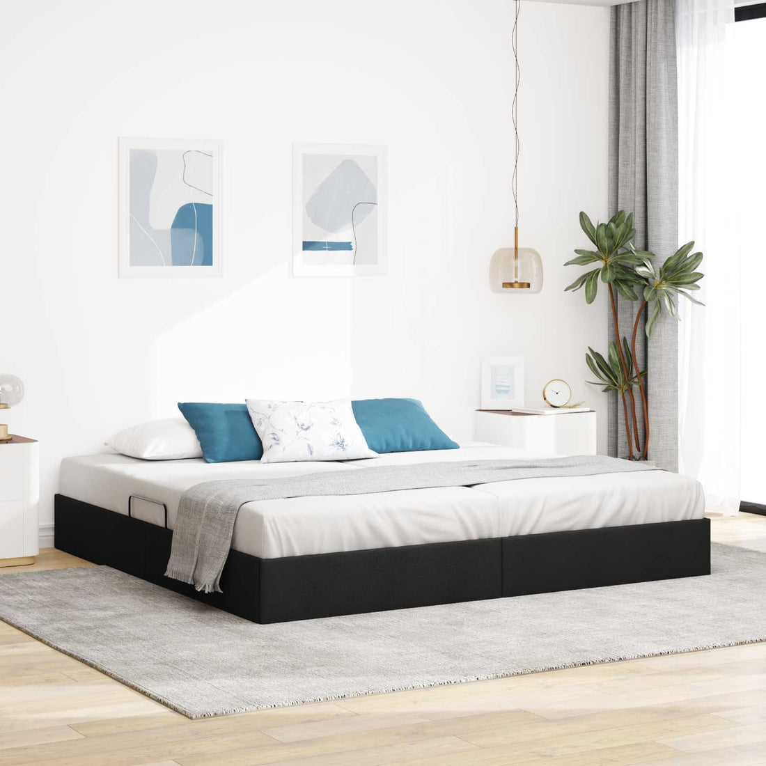 vidaXL Estructura de Cama Ottoman Negro 200 x 200 cm tela