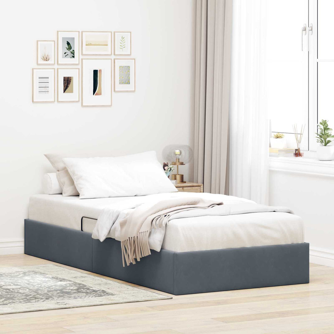 vidaXL Estructura de Cama Ottoman Gris oscuro 90 x 190 cm Terciopelo