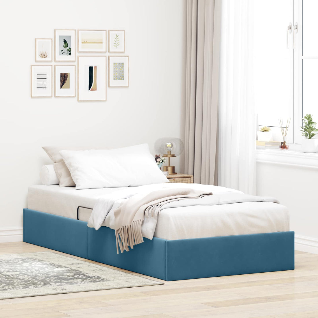 vidaXL Estructura de Cama Ottoman Azul Oscuro 90 x 200 cm Terciopelo