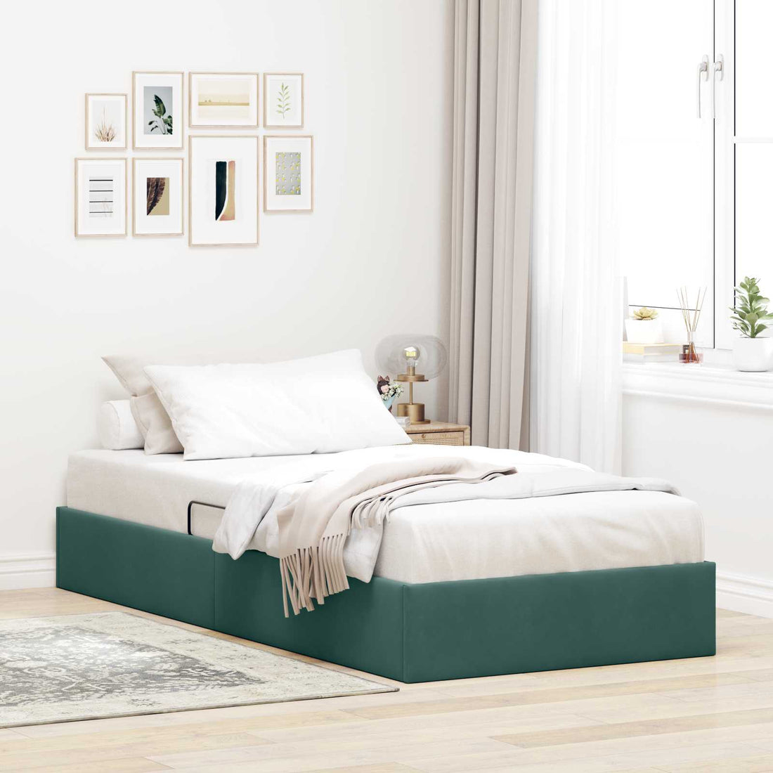 vidaXL Estructura de Cama Ottoman Verde oscuro 100 x 200 cm Terciopelo