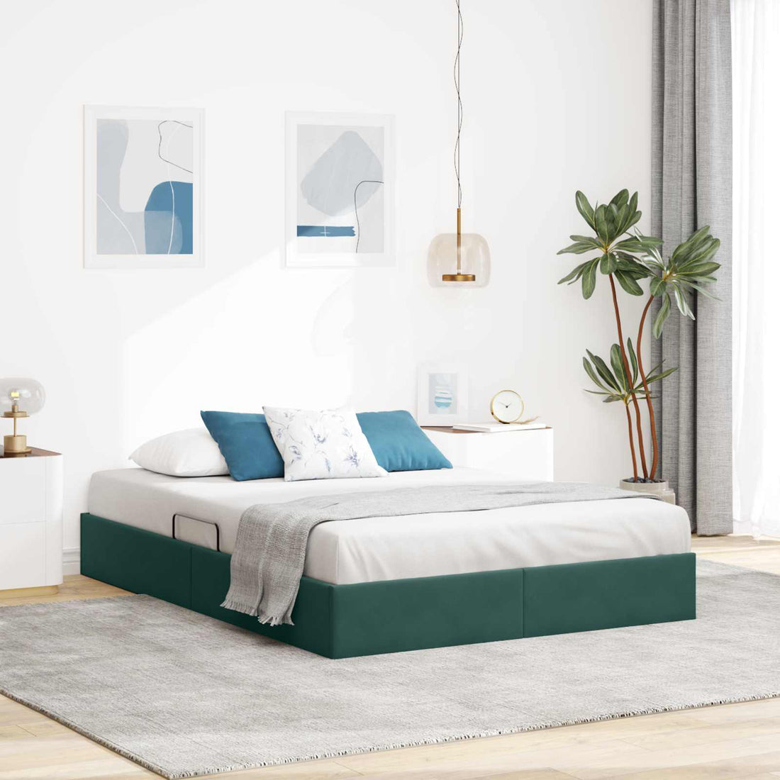 vidaXL Estructura de Cama Ottoman Verde oscuro 140 x 200 cm Terciopelo