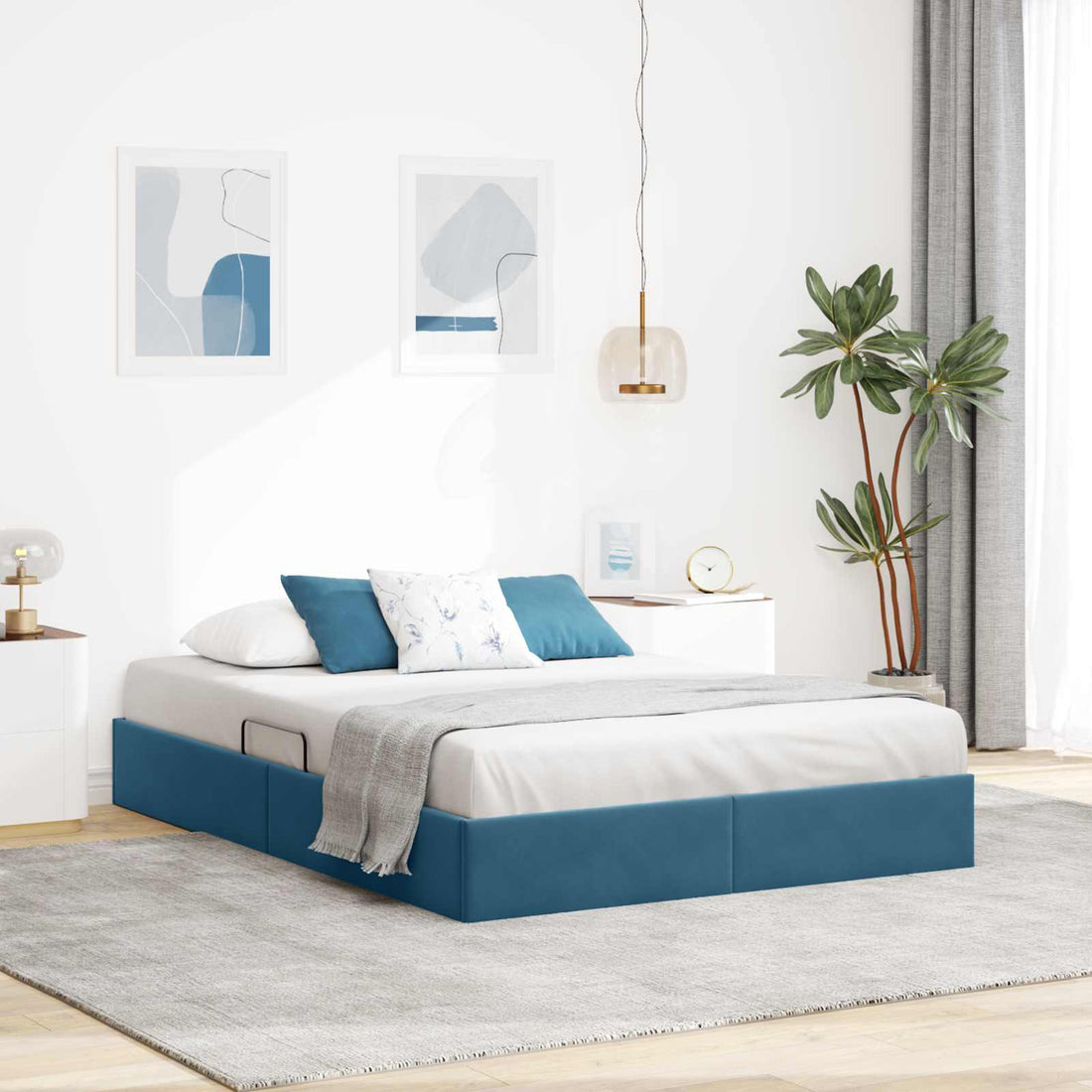 vidaXL Estructura de Cama Ottoman Azul Oscuro 140 x 200 cm Terciopelo