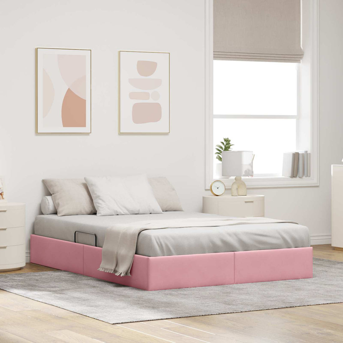 vidaXL Estructura de Cama Ottoman Rosa 140 x 200 cm Terciopelo