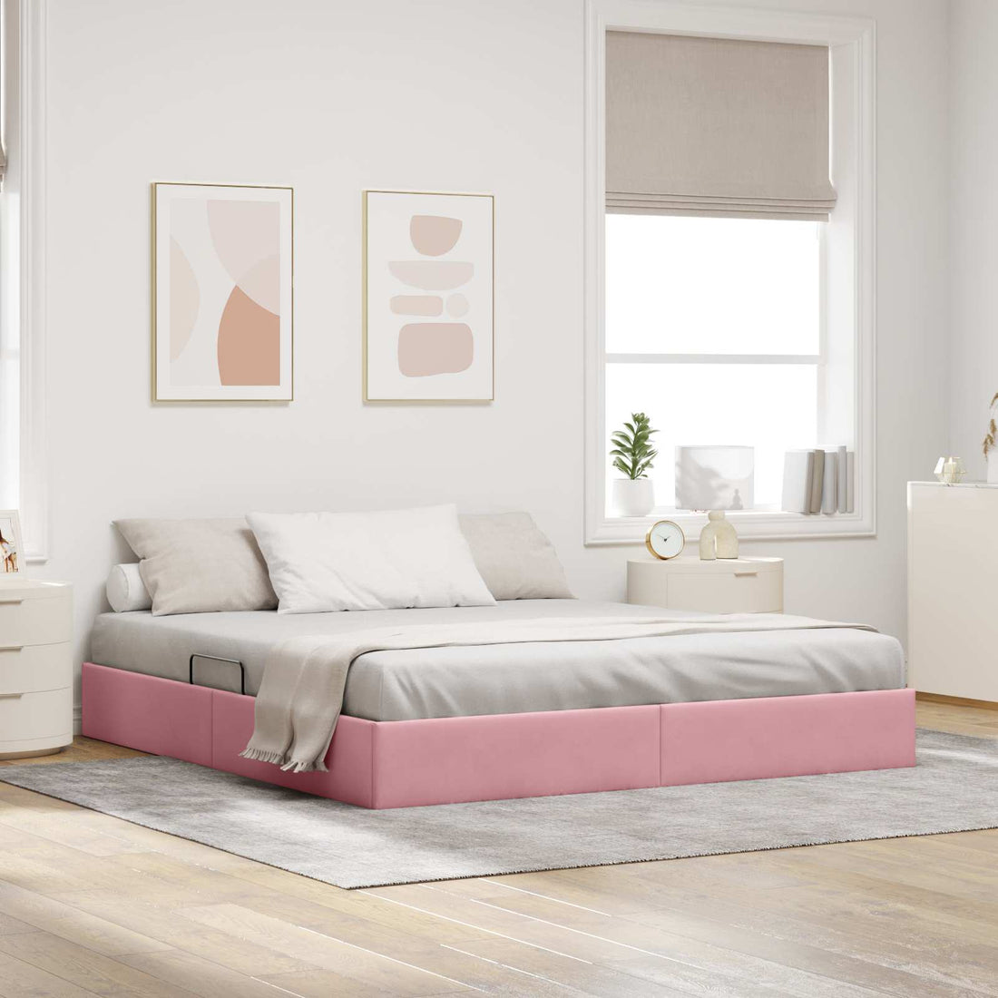 vidaXL Estructura de Cama Ottoman Rosa 160 x 200 cm Terciopelo