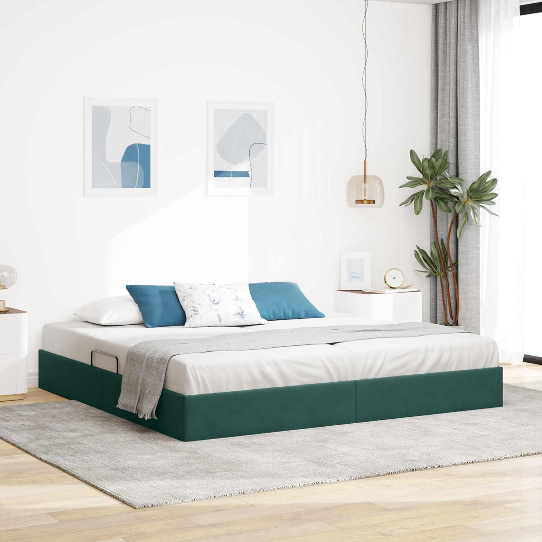 vidaXL Estructura de Cama Ottoman Verde oscuro 200 x 200 cm Terciopelo