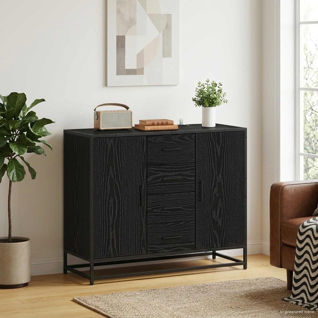 vidaXL Aparador Roble Negro 92 x 35 x 76 cm Madera de ingeniería
