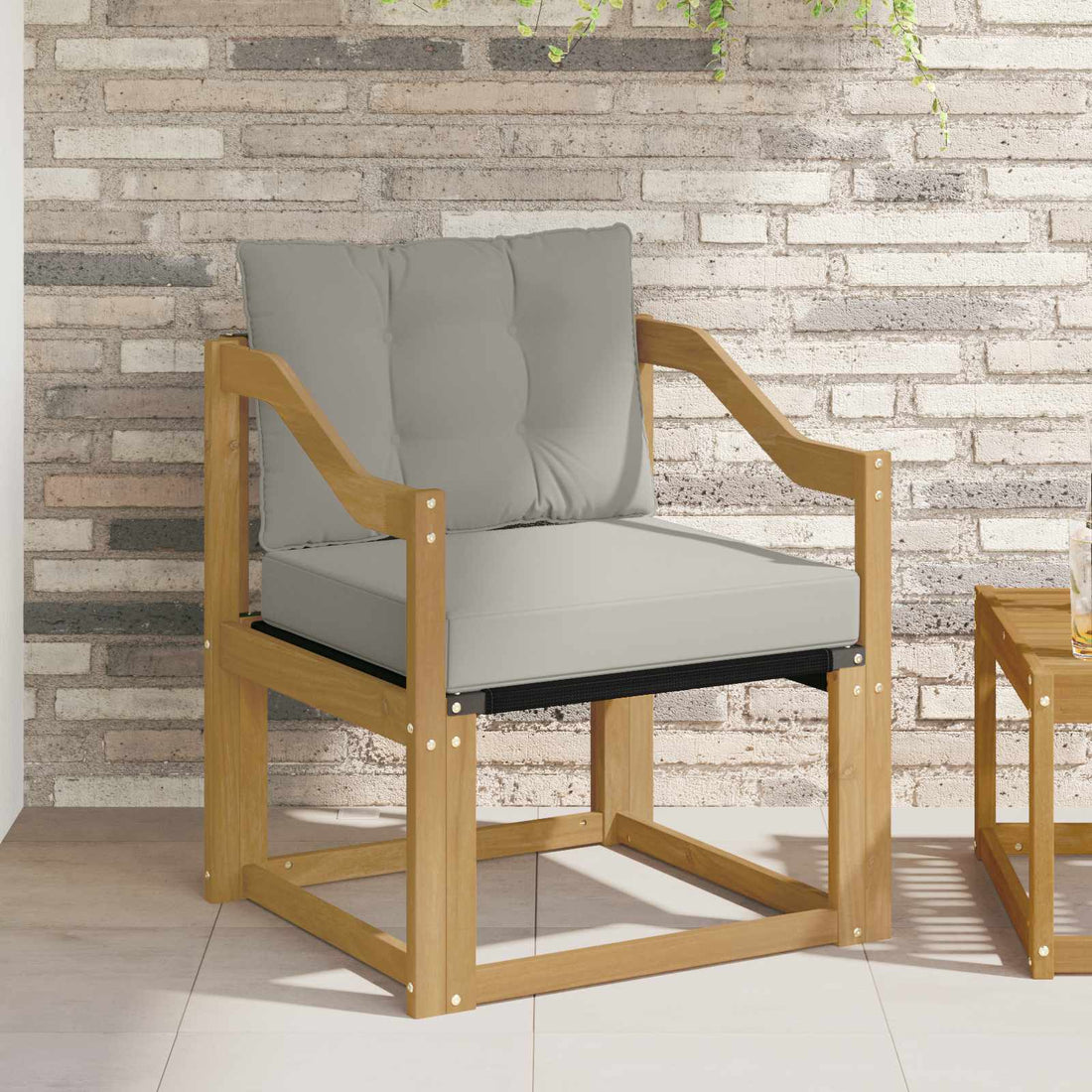 vidaXL Sofá de exterior Madera de Acacia Sólida Blanco y gris claro