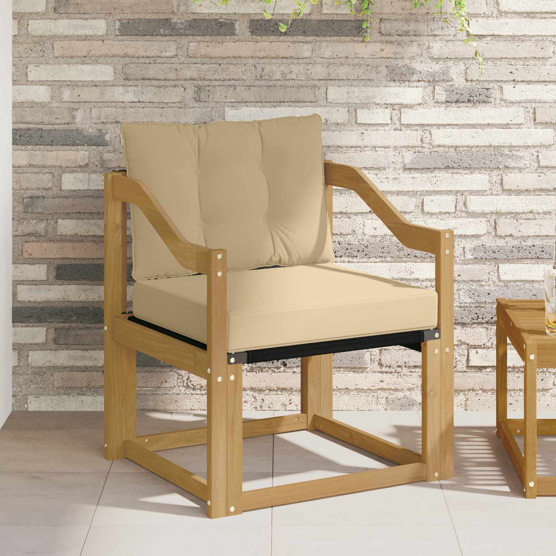 vidaXL Sofá de exterior Madera de Acacia Sólida Blanco y beige