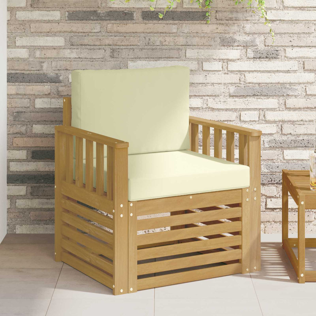 vidaXL 2 Pieza Conjunto de sofás de exterior Poliéster Blanco y Crema