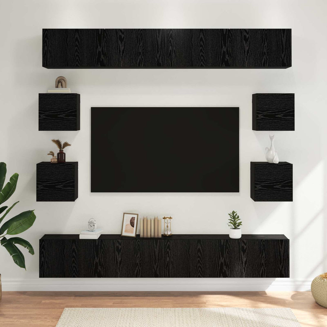 vidaXL Conjunto de mueble de TV 8 uds. Roble Negro