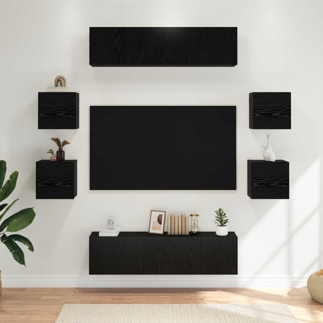 vidaXL Conjunto de mueble de TV 8 uds. Roble Negro