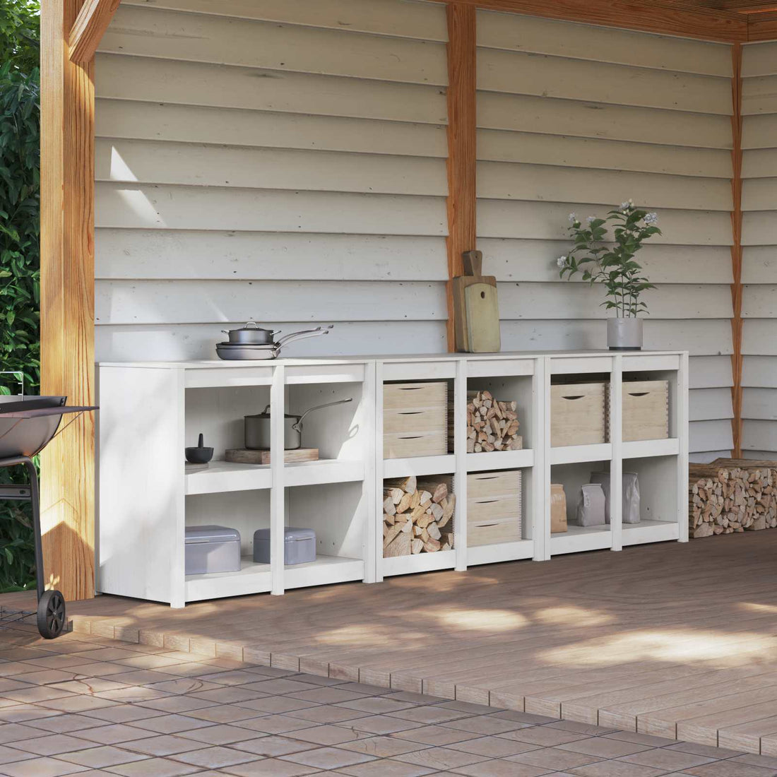 vidaXL Armario de cocina de exterior MEPPEL 3 uds. Blanco