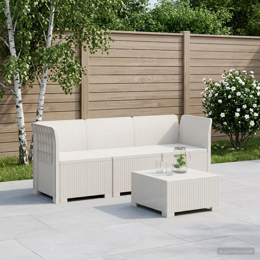 vidaXL Sofá de Jardín de 3 Plazas Look Ratan PP Blanco