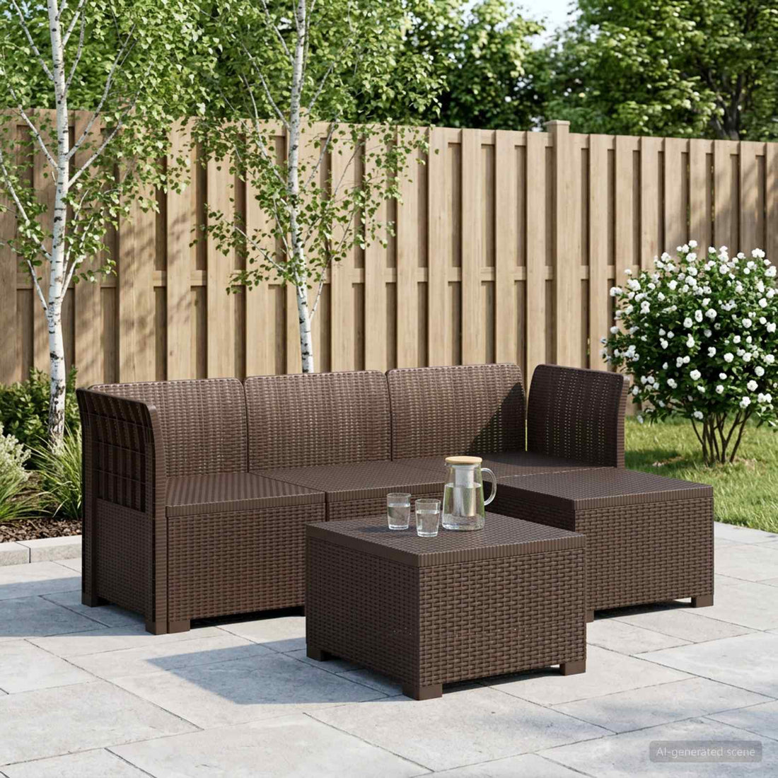 vidaXL Sofá de Jardín para 4 Personas con Diseño de Rattan PP Marrón