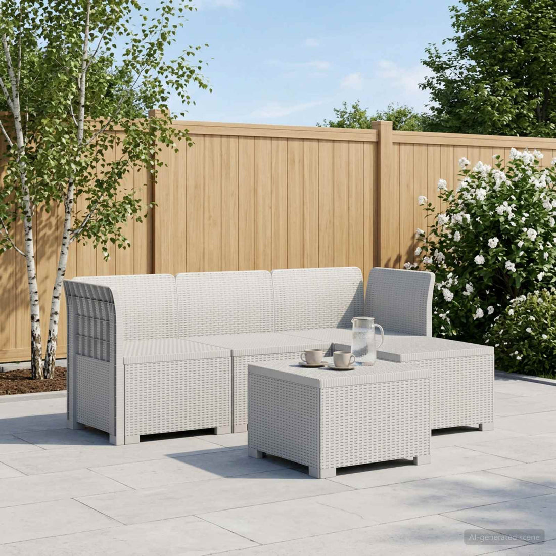 vidaXL Sofá de Jardín para 4 Personas con Diseño de Rattan PP Blanco