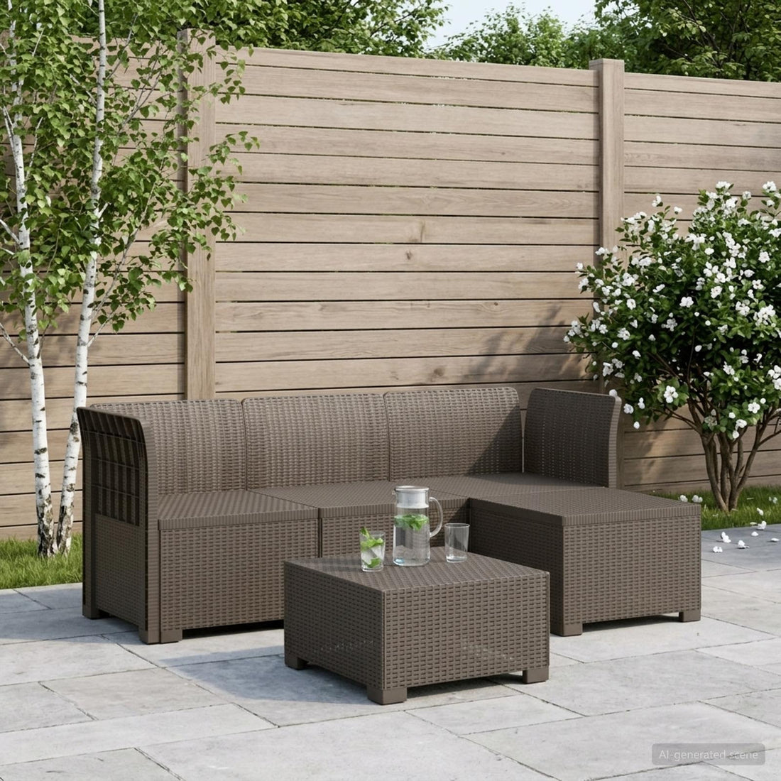 vidaXL Sofá de Jardín para 4 Personas con Diseño de Rattan PP