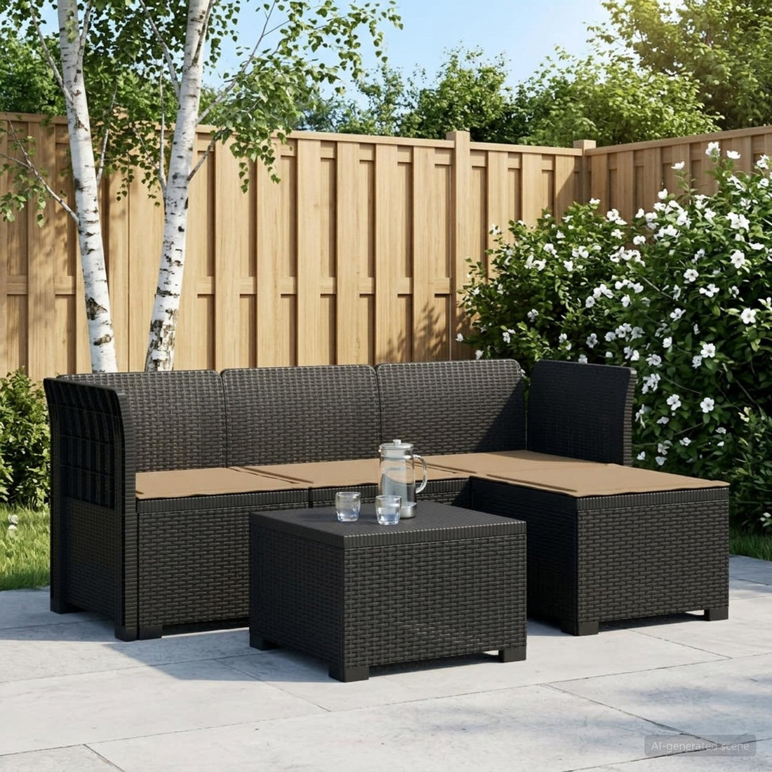 vidaXL Sofá de Jardín para 4 Personas con Cojines y Diseño de Rattan