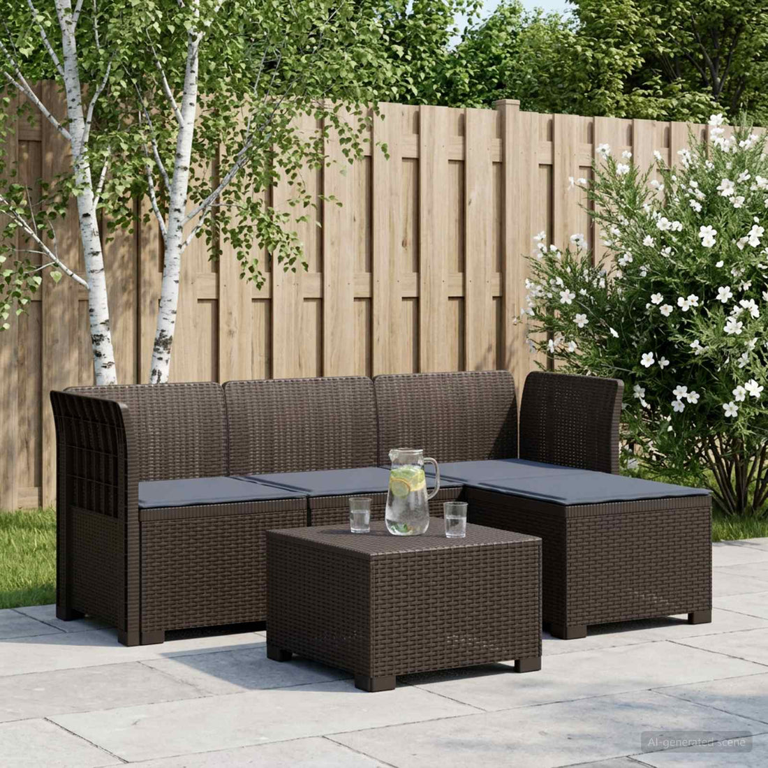 vidaXL Sofá de Jardín para 4 Personas con Cojines y Diseño de Rattan