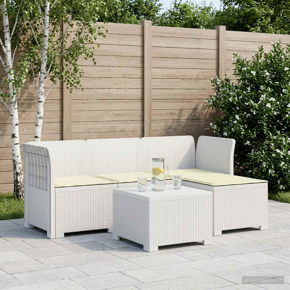 vidaXL Sofá de Jardín para 4 Personas con Cojines y Diseño de Rattan