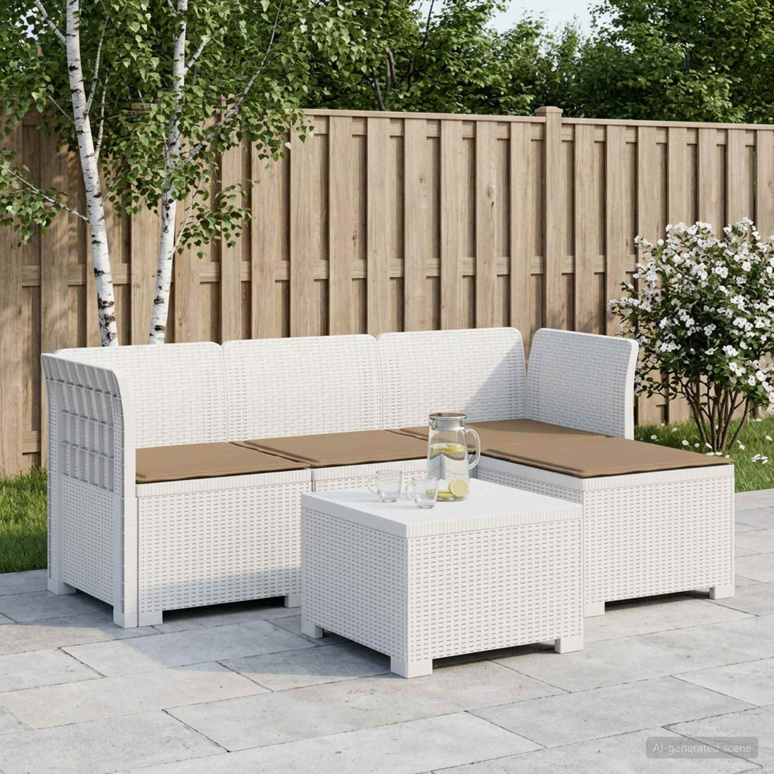 vidaXL Sofá de Jardín para 4 Personas con Cojines y Diseño de Rattan